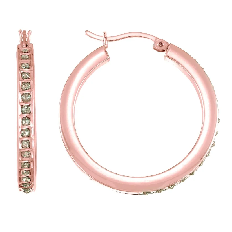 Unique Diamond Earrings-Diamond Fascination 14KT Rose Gold 15MM Diamond Accent Hoop Earrings