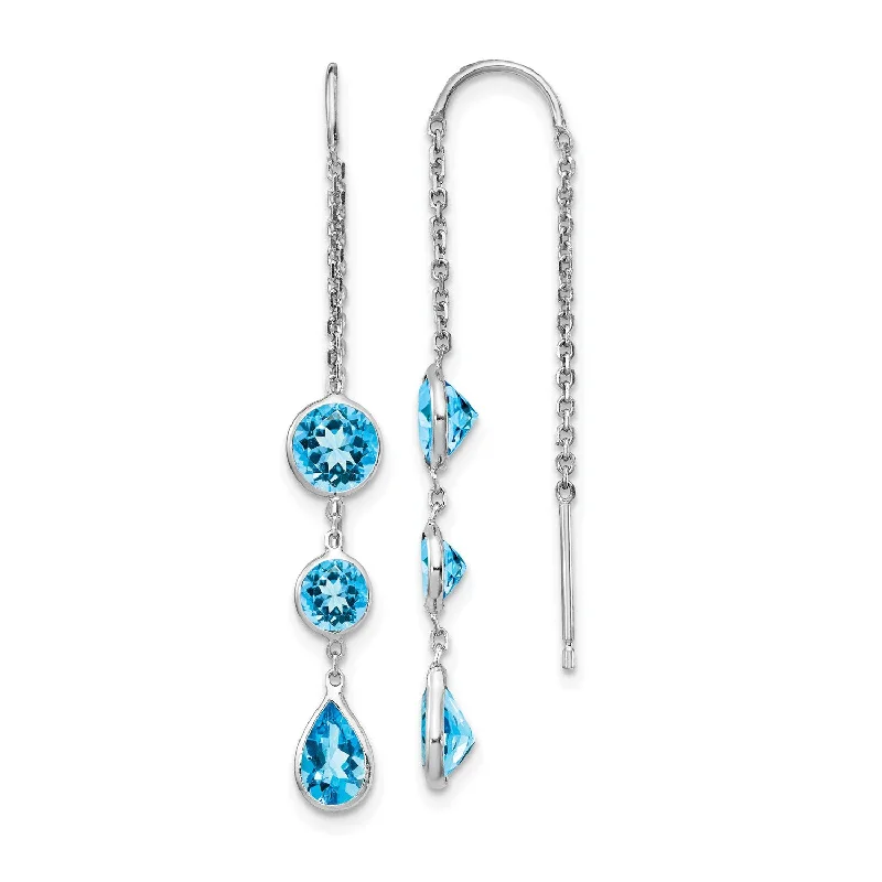 Fashionable Drop Earrings-Swiss Blue Topaz Drop & Dangle Earrings in 14KT White Gold