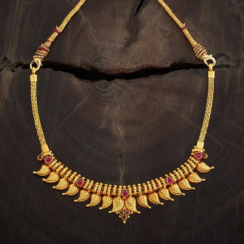 Gold Necklace with Ruby-Silver Temple Necklace 168207