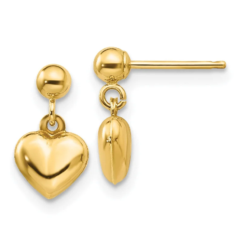 Large Drop Earrings for Weddings-14KT Yellow Gold 11X6MM Childrens Heart Stud Earrings