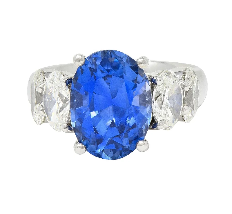 Men's Gold Wedding Ring-JB Star 7.15 CTW Ceylon Sapphire Diamond Platinum Five Stone Ring GIA