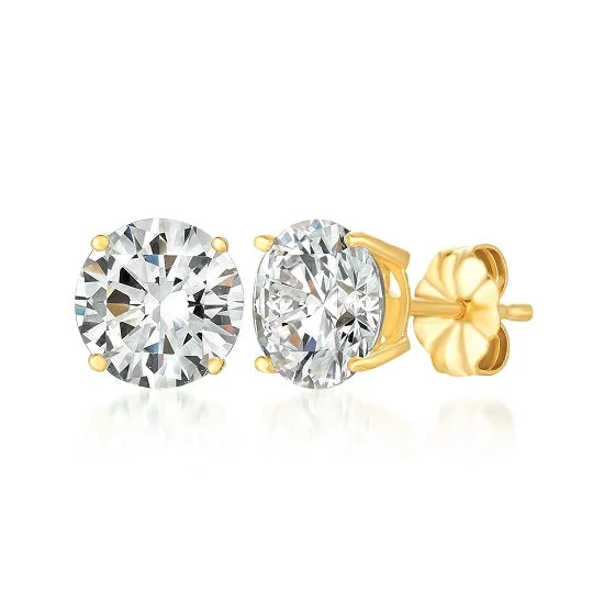 Party Earrings for Bridesmaids-Crislu 18KT Yellow Gold Plated Sterling Silver Round Cubic Zirconia Stud Earrings