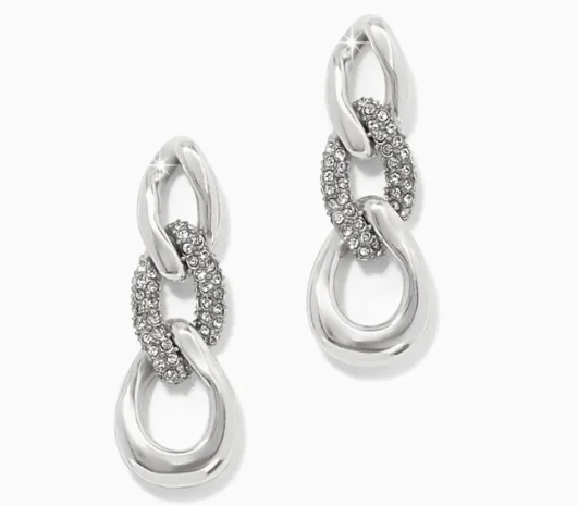 Gemstone Earrings for Brides-Cleo Pave Link Post Drop Earrings (white)