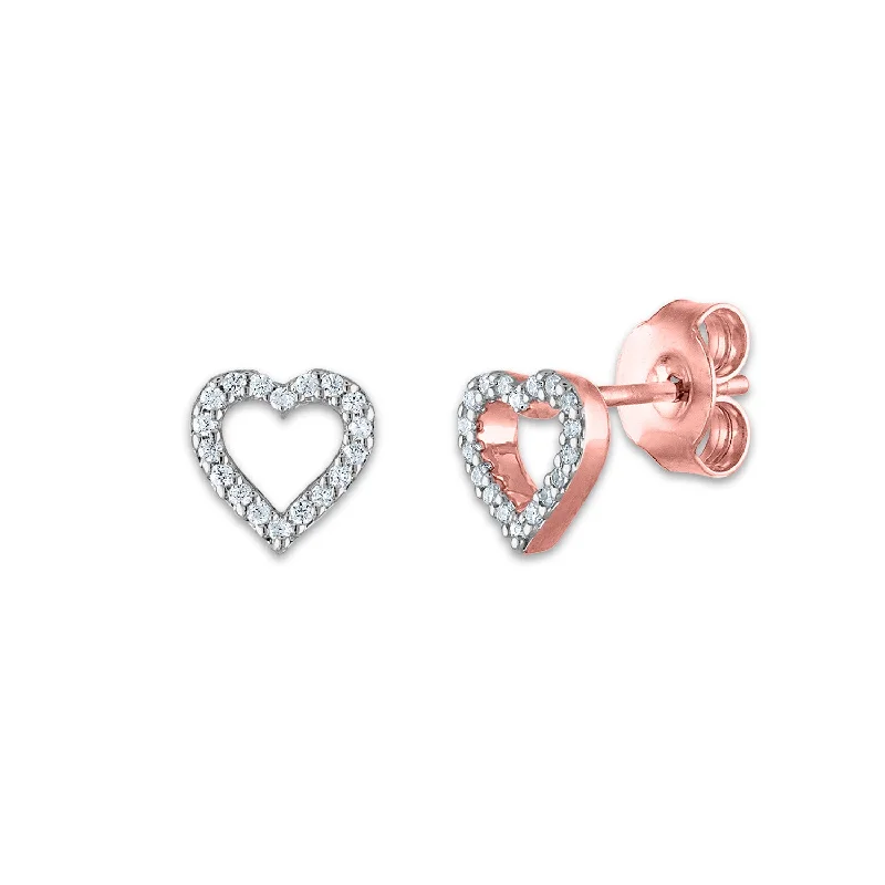 Unique Gold Earrings-1/20 CTW Diamond Stud Heart Outline Earrings in 10KT Rose Gold