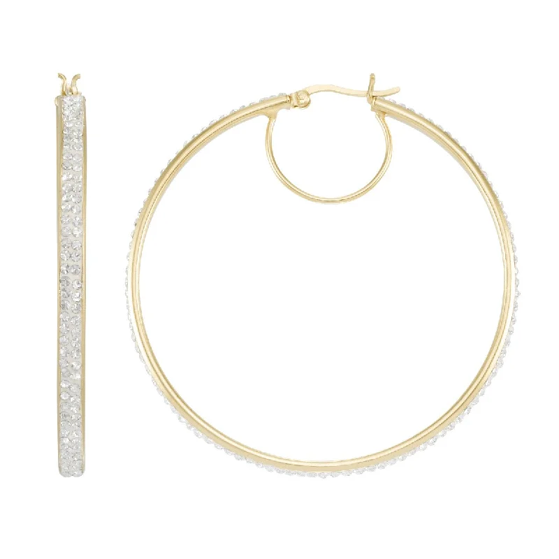 Fashionable Stud Earrings-Simone I Smith Collection 18KT Yellow Gold Plated Sterling Silver Crystal 55X3MM Hoop Earrings