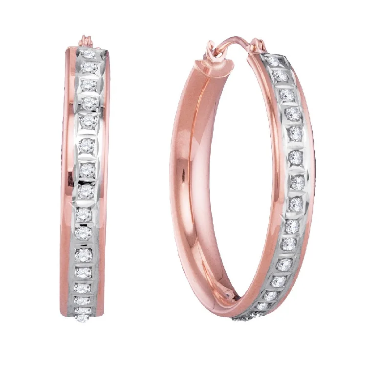 Small Hoop Earrings for Women-Diamond Fascination 14KT Rose Gold 25MM Diamond Accent Hoop Earrings