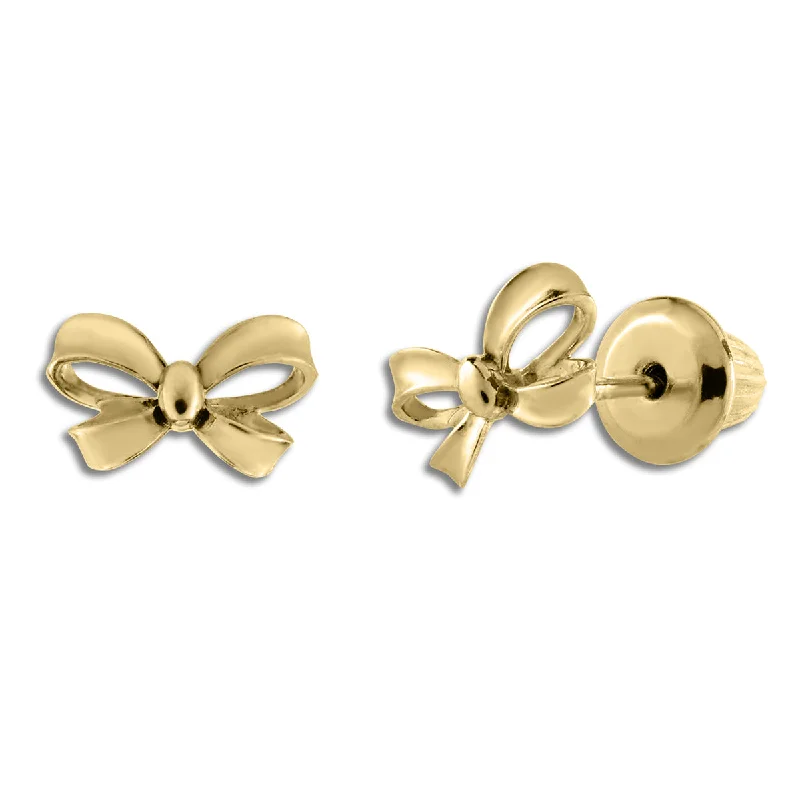 Heart Shaped Stud Earrings-Kiddie Kraft 14KT Yellow Gold Stud Bow Earrings