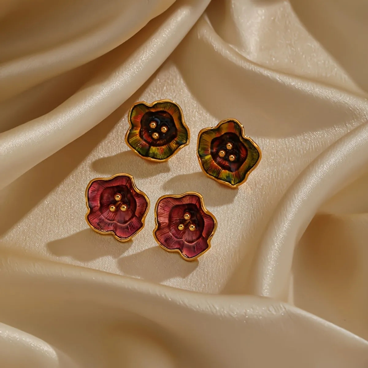 Party Earrings for Bridesmaids-1 Pair Simple Style Flower Copper 18K Gold Plated Ear Studs