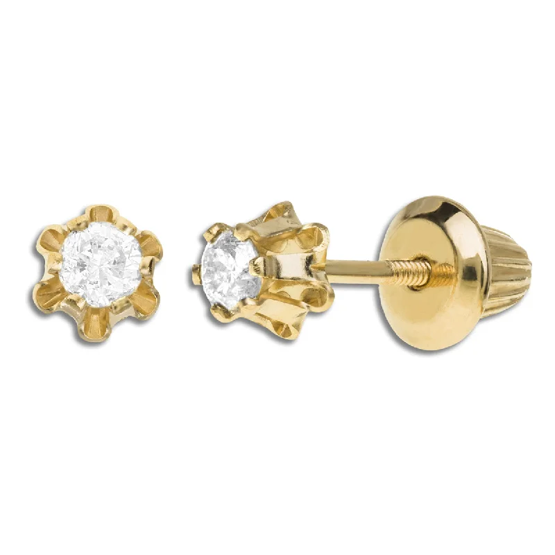 White Gold Earrings-Kiddie Kraft 14KT Yellow Gold 1/7 CTW Round Diamond Childrens Stud Earrings