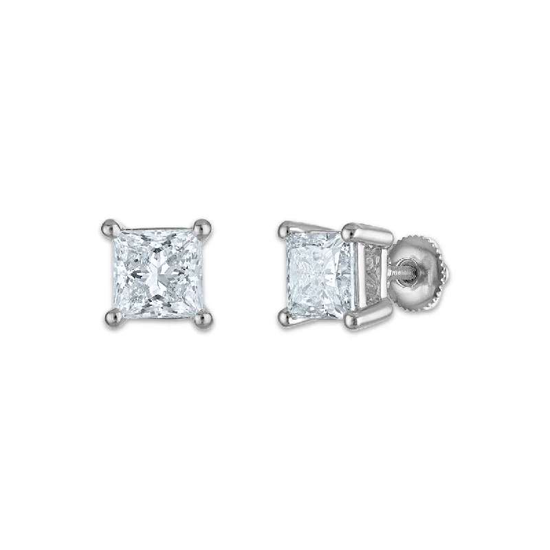 Bridal Earrings with Crystals-EcoLove 4 CTW Lab Grown Diamond Stud Princess Cut Earrings in 10KT White Gold