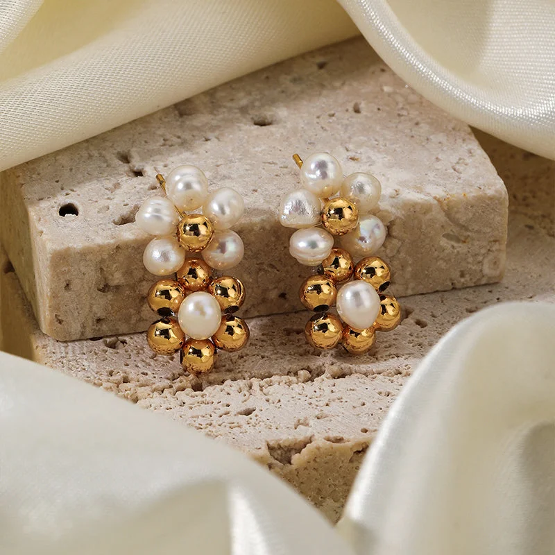 Stunning Crystal Earrings-1 Pair Sweet Flower Plating Copper 18k Gold Plated Ear Studs