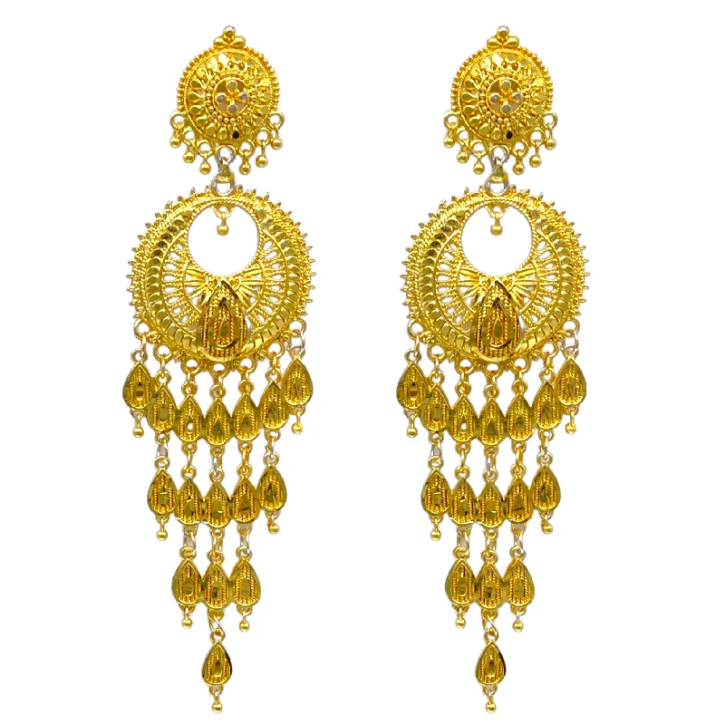 Chic Bridal Earrings-Chandbali With hanging  teardrop shape tassel Gold Earrings