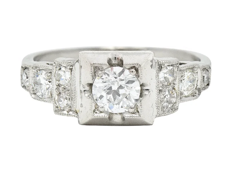 Simple Wedding Ring-Art Deco 0.50 CTW Old European Cut Diamond Platinum Stepped Engagement Ring