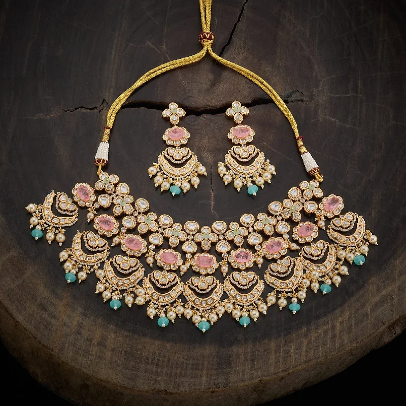 Dainty Necklace with Gemstones-Kundan Necklace 164034