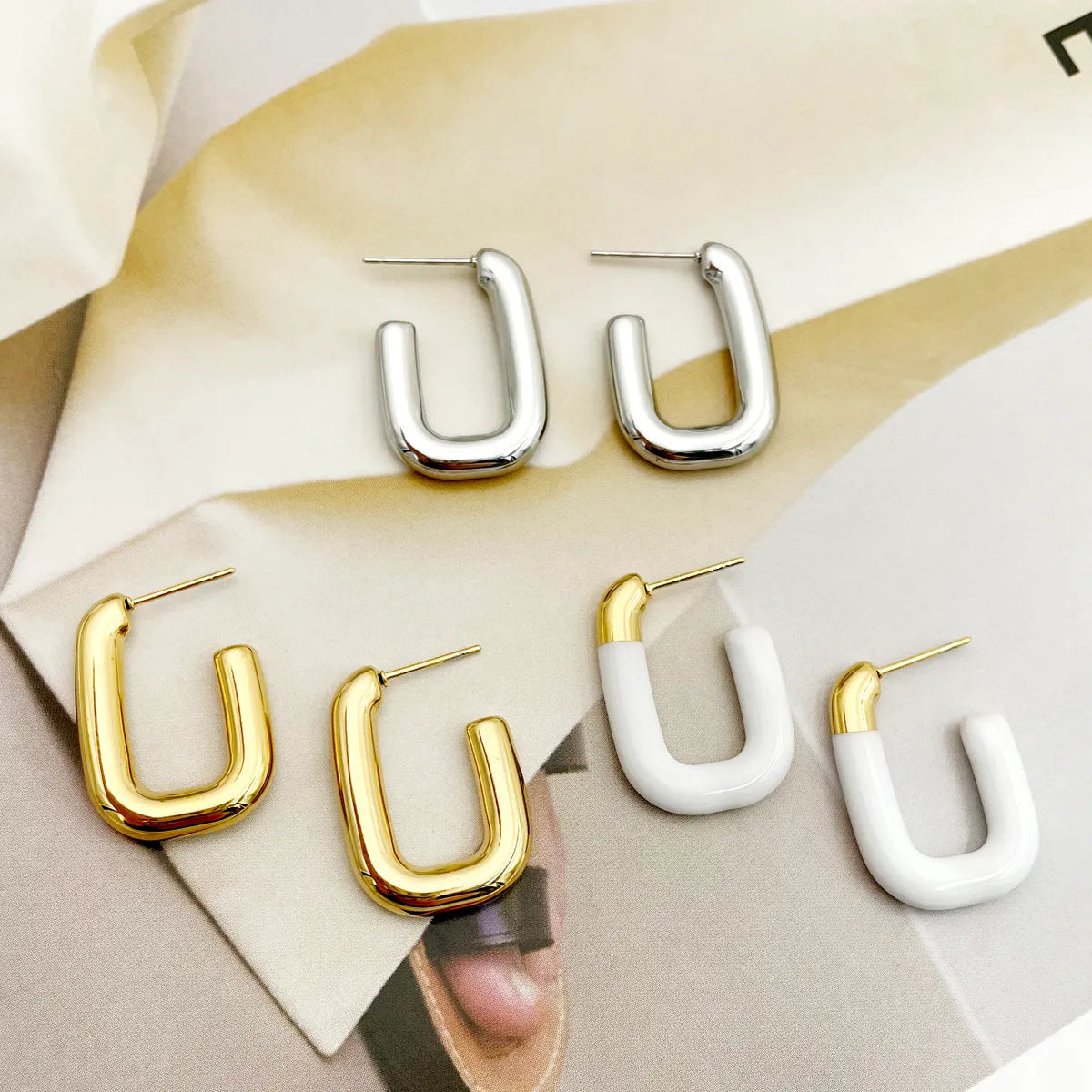 Chic Bridal Earrings-Simple Style U Shape Stainless Steel Metal Enamel Plating Women's Ear Studs