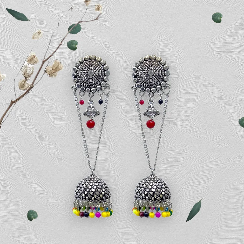 Boho Beaded Earrings-Oxidised Earrings with Multy Pearl and Small Zumkhi