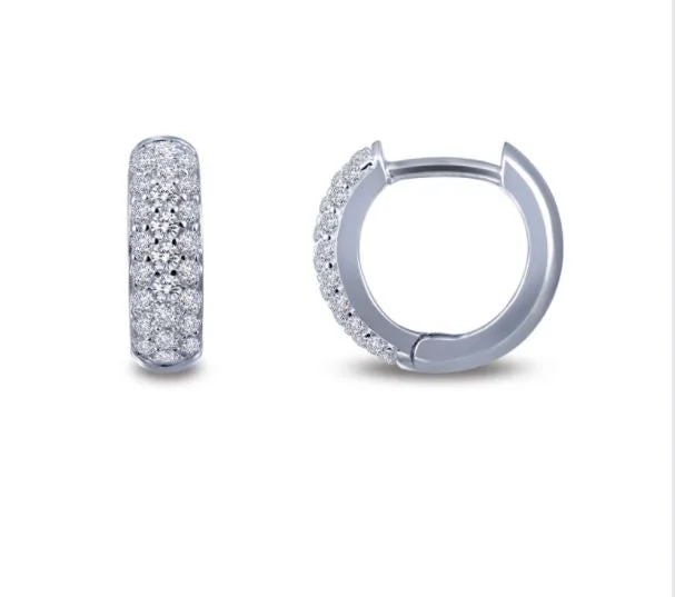 Silver Earrings with Diamonds-3-Row Huggie Hoop Earrings