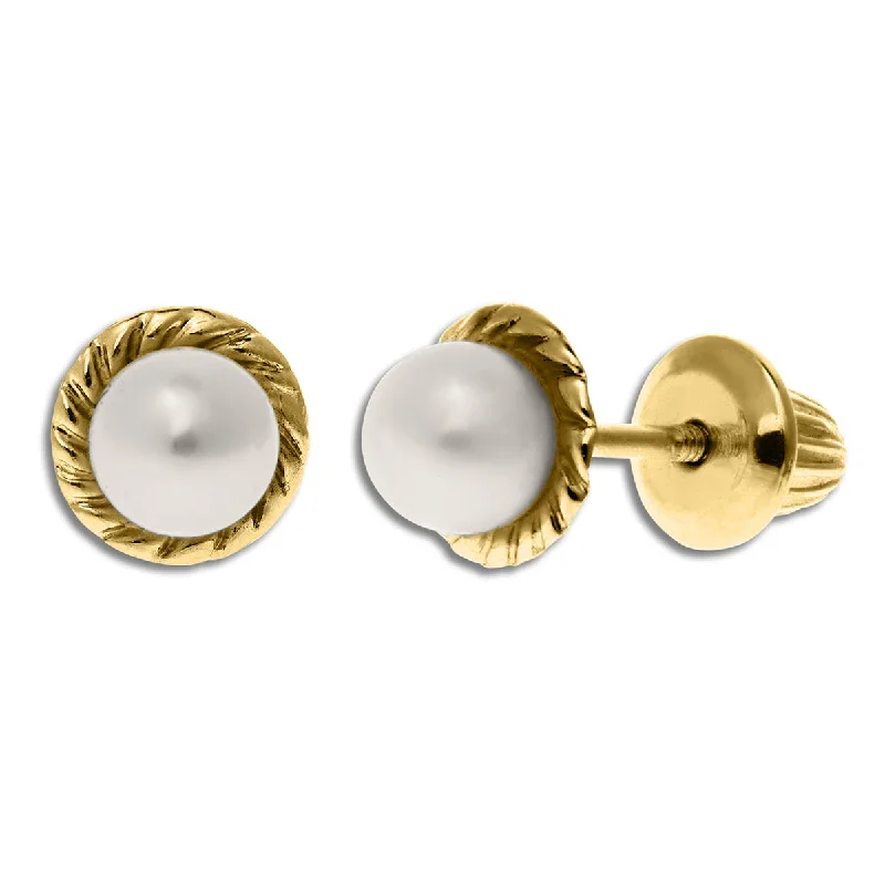 Gorgeous Stud Earrings-Kiddie Kraft 14KT Yellow Gold 4MM Pearl Childrens Stud Earrings