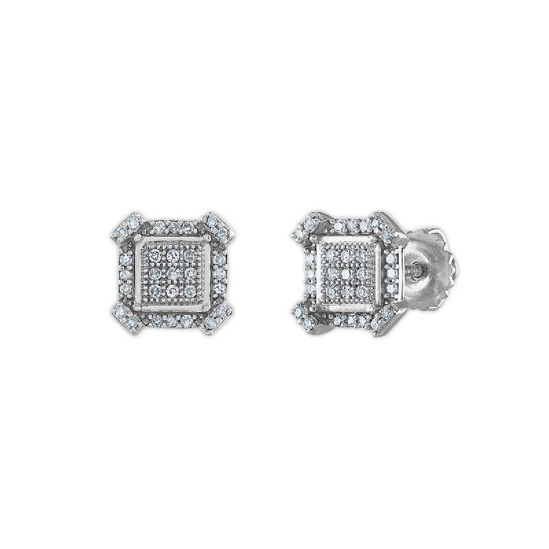 Large Drop Earrings for Weddings-1/6 CTW Diamond Stud Earrings in Rhodium Plated Sterling Silver