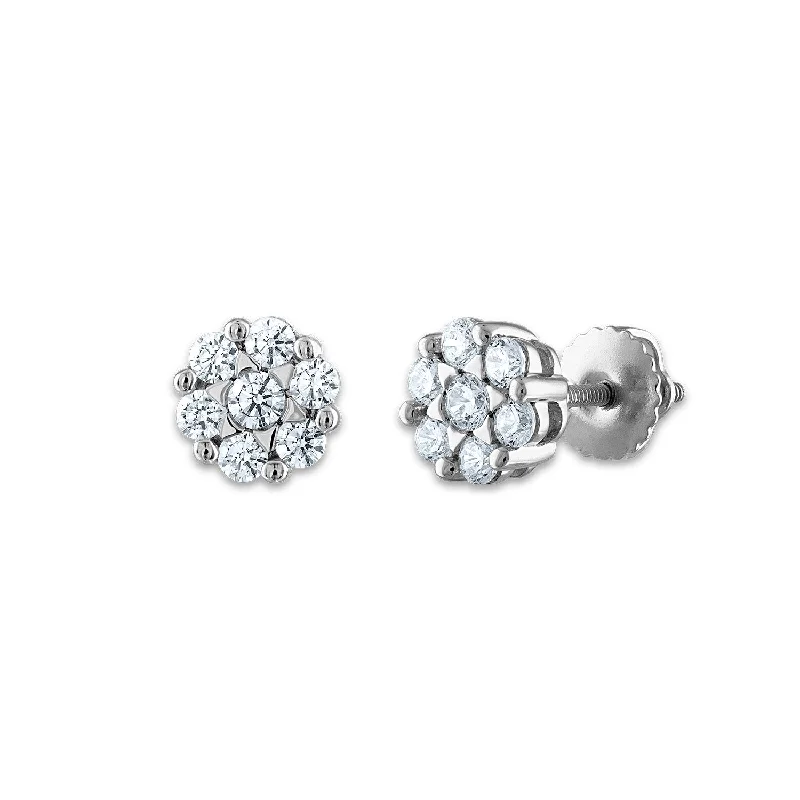 Trendy Dangle Earrings-EcoLove 1/2 CTW Lab Grown Diamond Cluster Stud Flower Shaped Earrings in 14KT White Gold