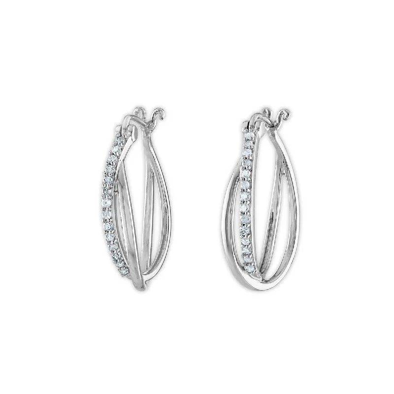 Dazzling Gold Earrings-1/4 CTW Diamond Fashion Hoop Earrings in Rhodium Plated Sterling Silver