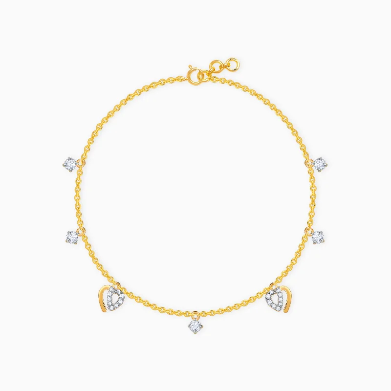 Rose Gold Bracelet for Women-Gold Heartfelt Diamond Bracelet