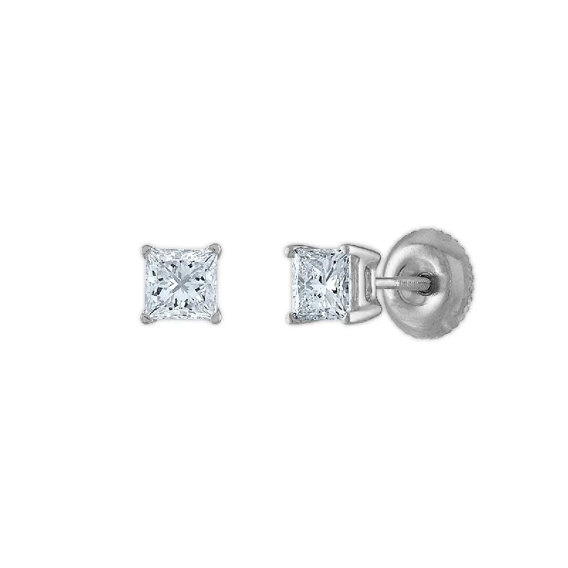 Cute Animal Earrings-Signature Certificate EcoLove 3/4 CTW Princess Cut Lab Grown Diamond Solitaire Stud Earrings in 14KT White Gold