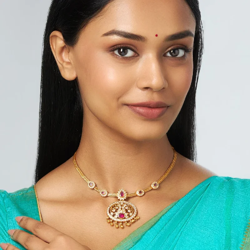 Elegant Sapphire Necklace-Silver Temple Necklace 158360