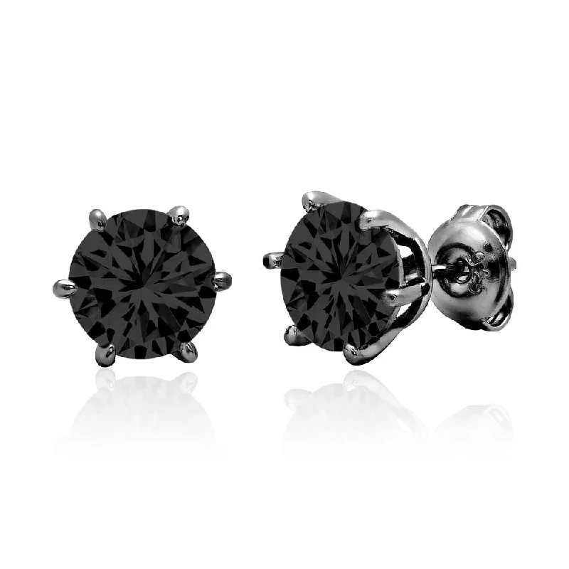 Unique Earrings for Bridesmaids-Crislu Black Rhodium Sterling Silver Round Cubic Zirconia Solitaire Stud Earrings