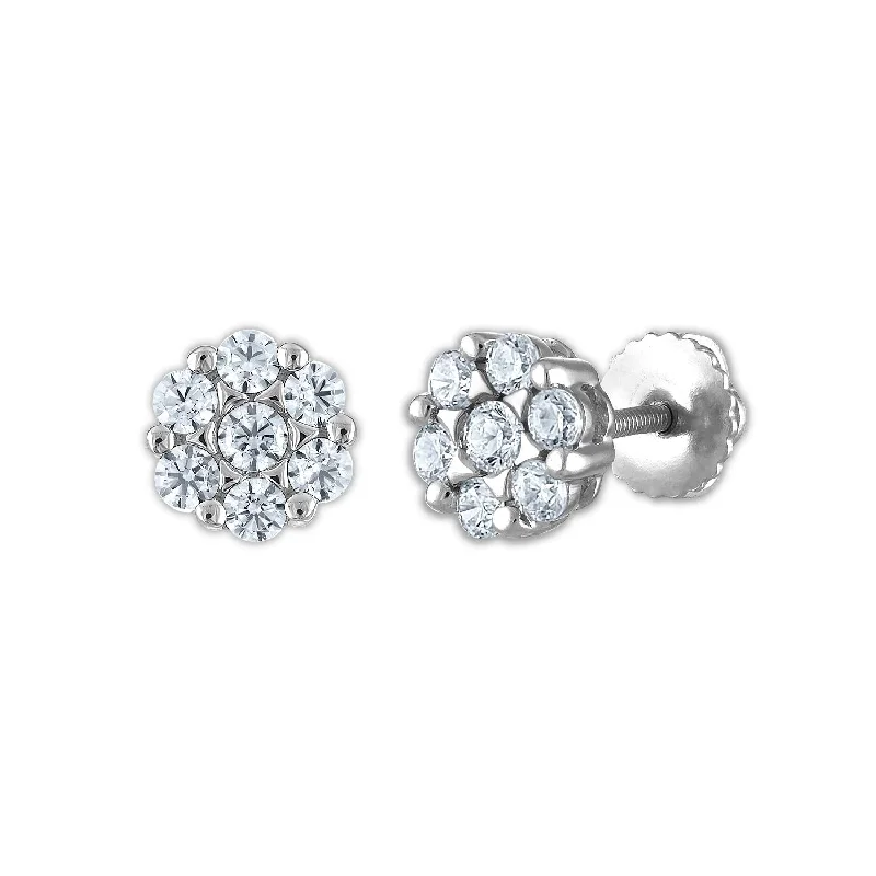 Luxury Drop Earrings-EcoLove 3/4 CTW Lab Grown Diamond Cluster Stud Flower Shaped Earrings in 14KT White Gold