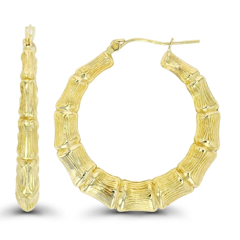 Boho Hoop Earrings-10KT Yellow Gold 35X5MM Hoop Bamboo Earrings