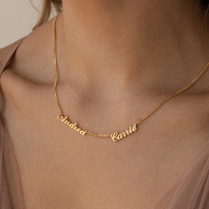 Gold Necklace with Diamonds-Carrie Multiple Name Necklace in Curb Chain