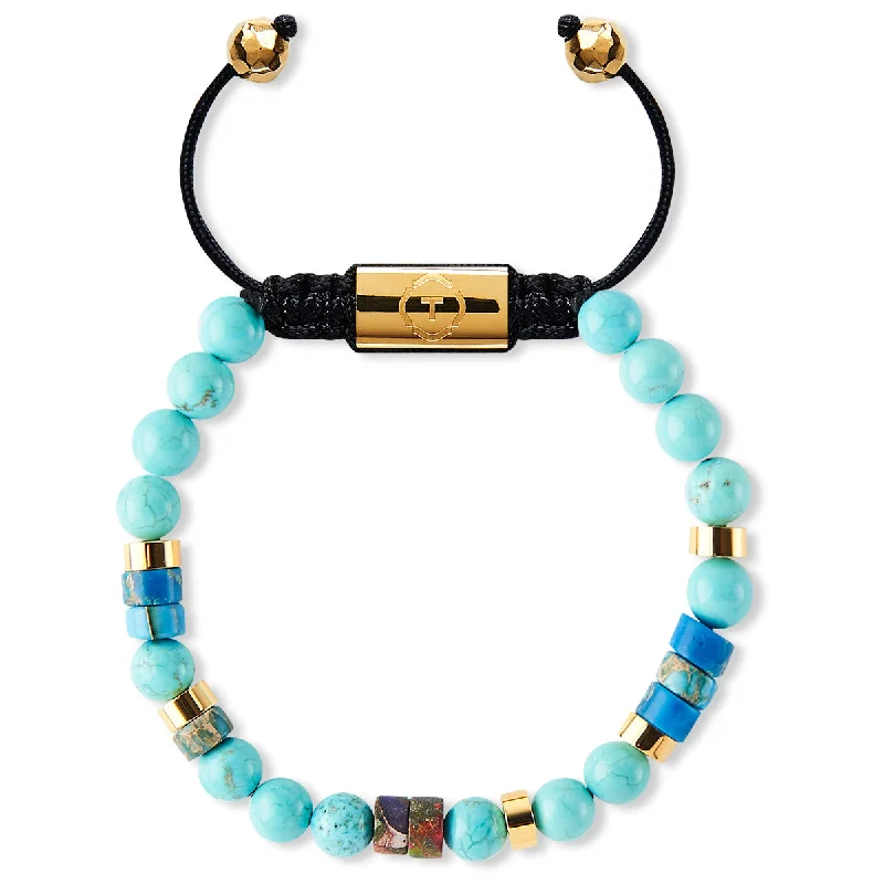 Gemstone Charm Bracelet for Women-Turquoise Agate & Heishi GOLD