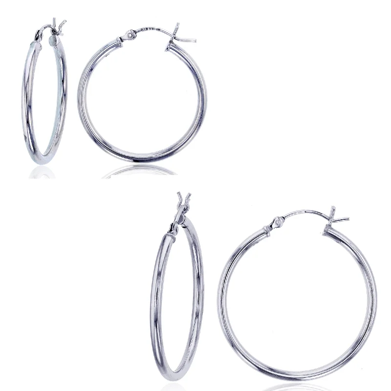 Colorful Drop Earrings-Sterling Silver Hoop 20MM & 30MM 2-Pair Earrings