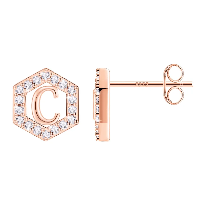 Heart Shaped Earrings-1 Pair Classic Style Hexagon Letter Plating Inlay Copper Zircon 14k Gold Plated Ear Studs