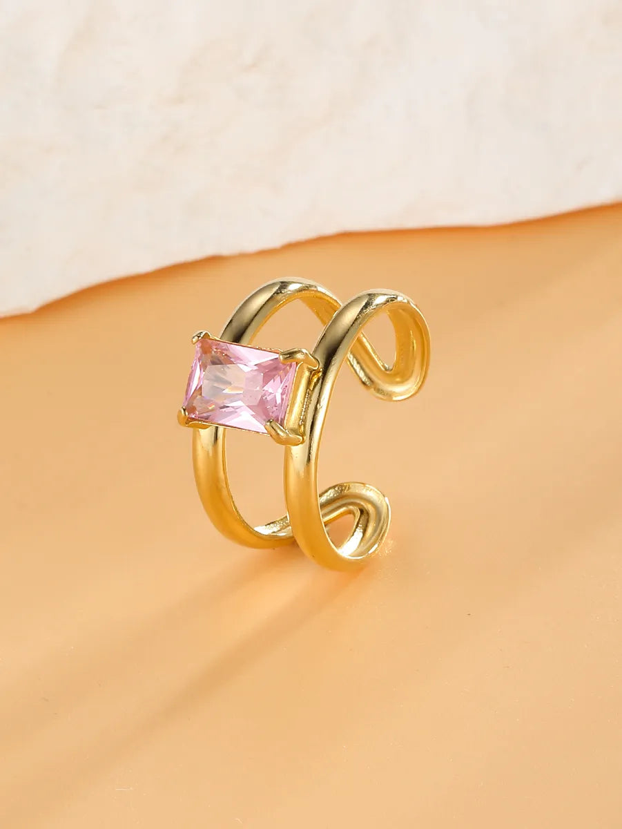 Custom Gold Ring-Retro Geometric Stainless Steel Plating Inlay Zircon 18k Gold Plated Open Rings