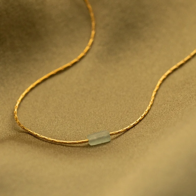 Dainty Gold Necklace-Dainty Aventurine Bar Necklace