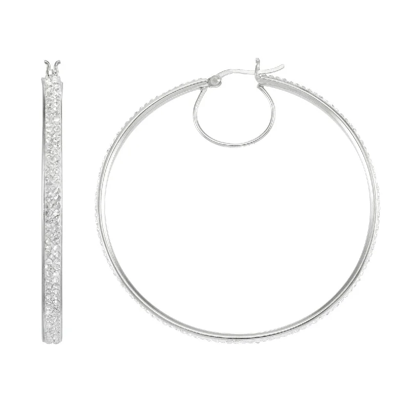 Small Dangle Earrings-Simone I Smith Collection Platinum Plated Sterling Silver Crystal 55X3MM Hoop Earrings