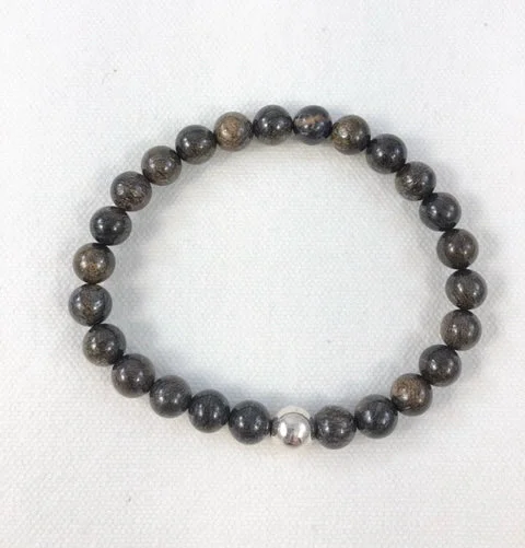 Dainty Diamond Bracelet for Women-Men's Bracelet, Bronzite with Sterling Silver Bead