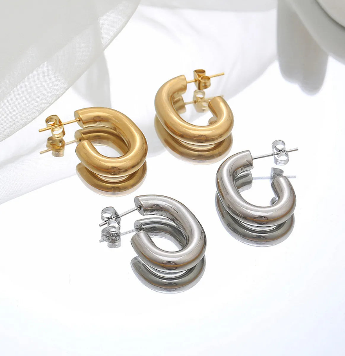 High-End Earrings for Weddings-1 Pair Simple Style Classic Style Solid Color Plating Titanium Steel Gold Plated Ear Studs