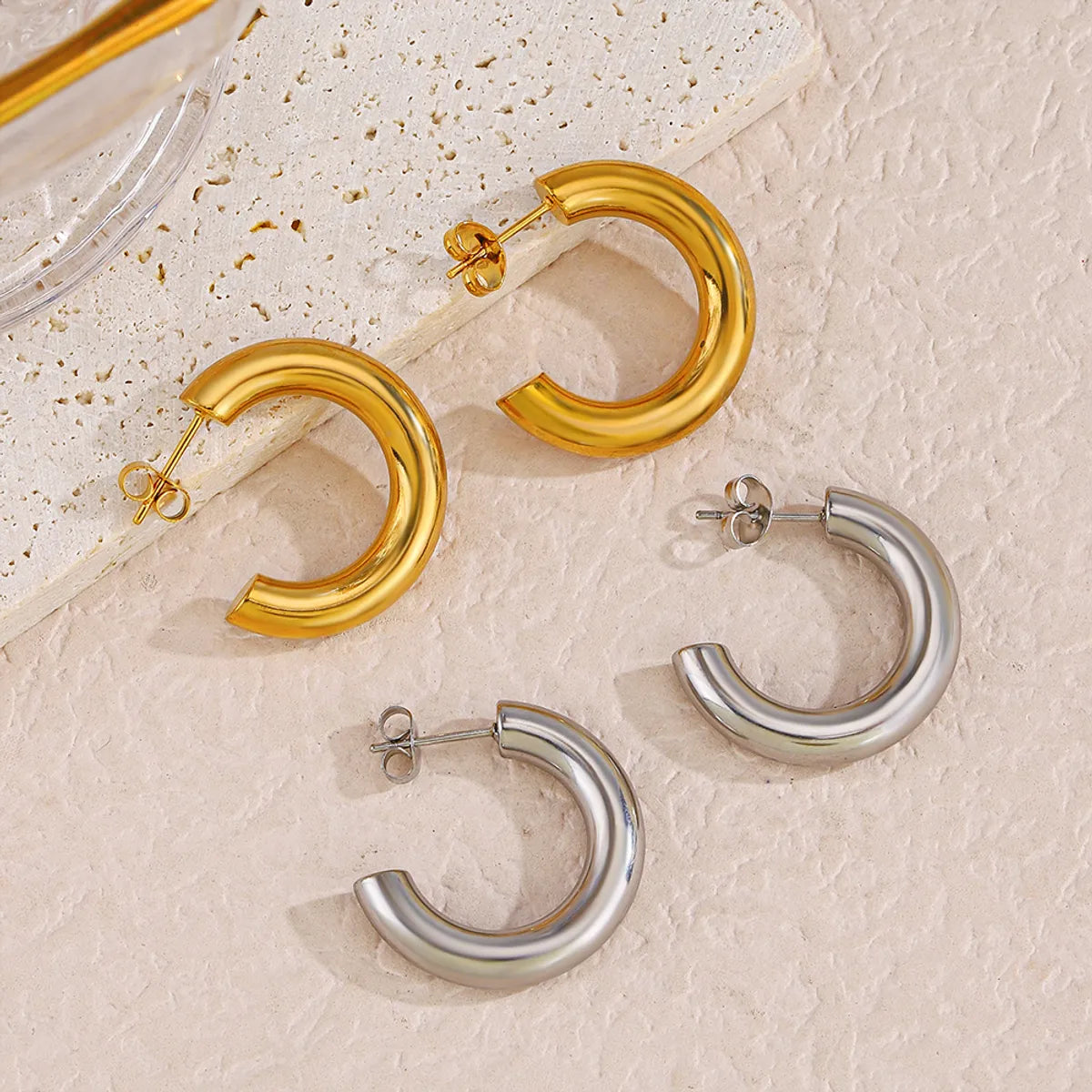 Geometric Drop Earrings-1 Pair Simple Style C Shape Plating Stainless Steel 18k Gold Plated Ear Studs