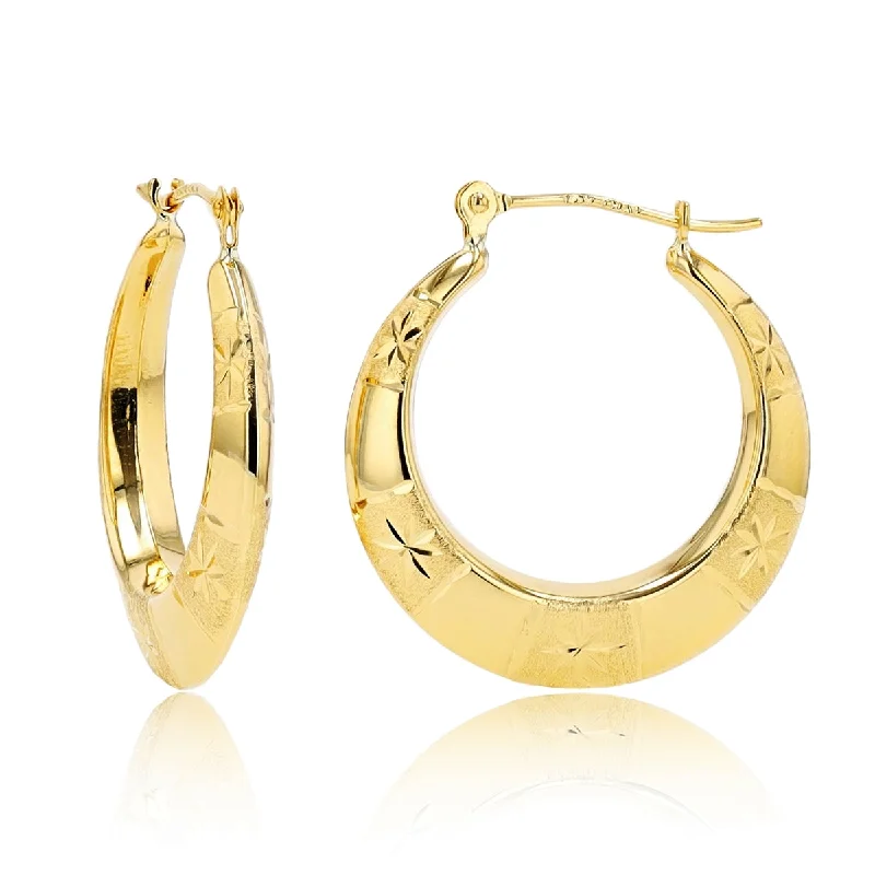 Pearl Earrings for Bride-10KT Yellow Gold 3.6X23MM Diamond-cut Hoop Earrings