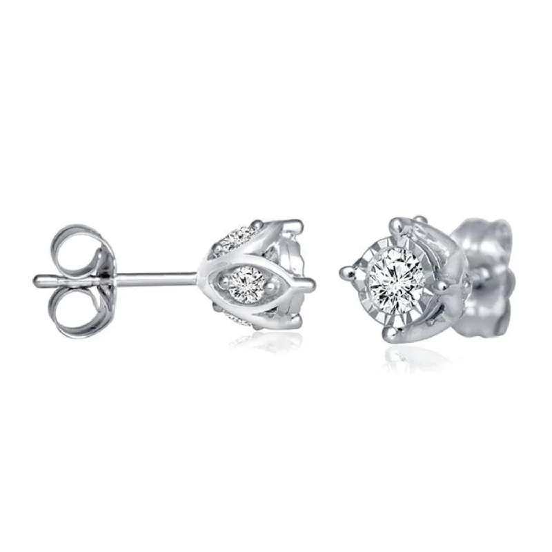 Elegant Stud Earrings-1/2 CTW Diamond Solitaire Illusion Set Stud Earrings in 10KT White Gold