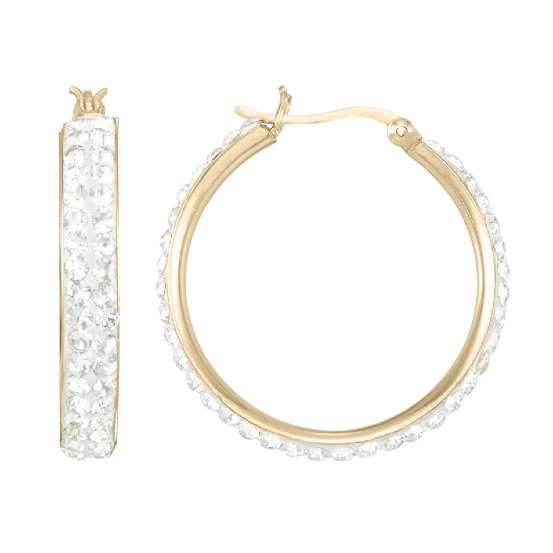 Bridal Earrings with Crystals-Simone I Smith Collection 18KT Yellow Gold Plated Sterling Silver Crystal 30X4MM Hoop Earrings