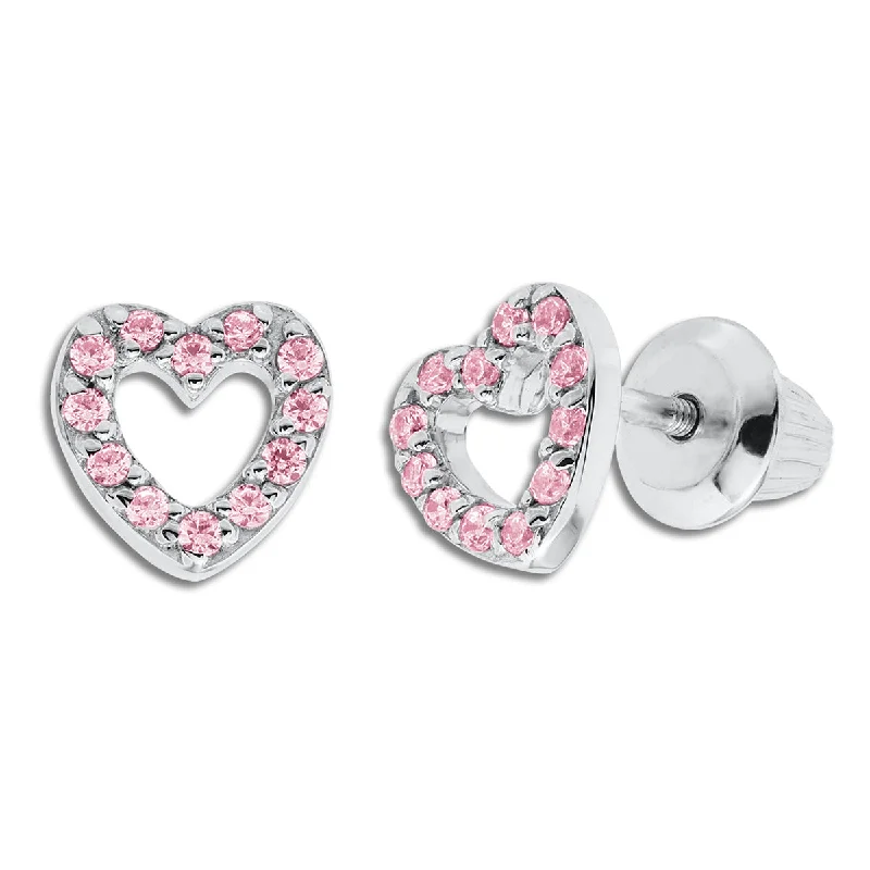 Nature Inspired Earrings-Kiddie Kraft Sterling Silver Childrens Heart Stud Earrings